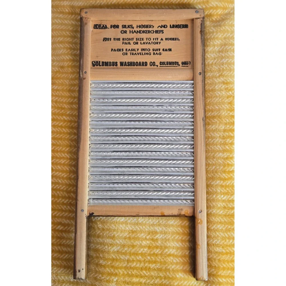 Vtg Columbus Washboard Co Welcome Friends Cross Stitch Wood Metal Cottagecore